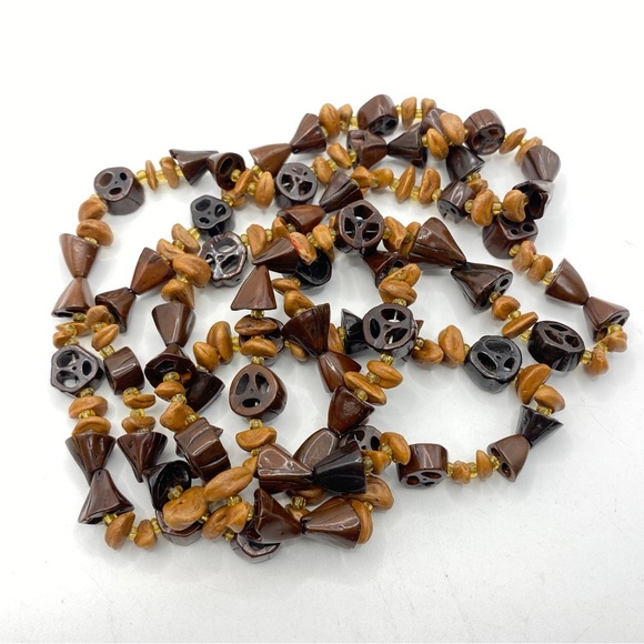 Boho Natural Wood Beads Over-the-Head Long Necklace - Picture 7 of 7